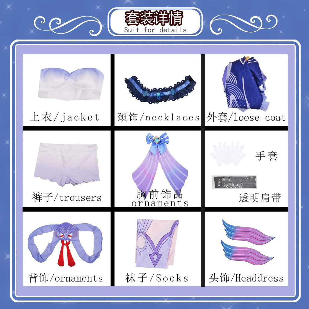 Sangonomiya Kokomi Cosplay Costume Pearl of Wisdom Kokomi Outfit Dress Wig Full Set Comic Con
