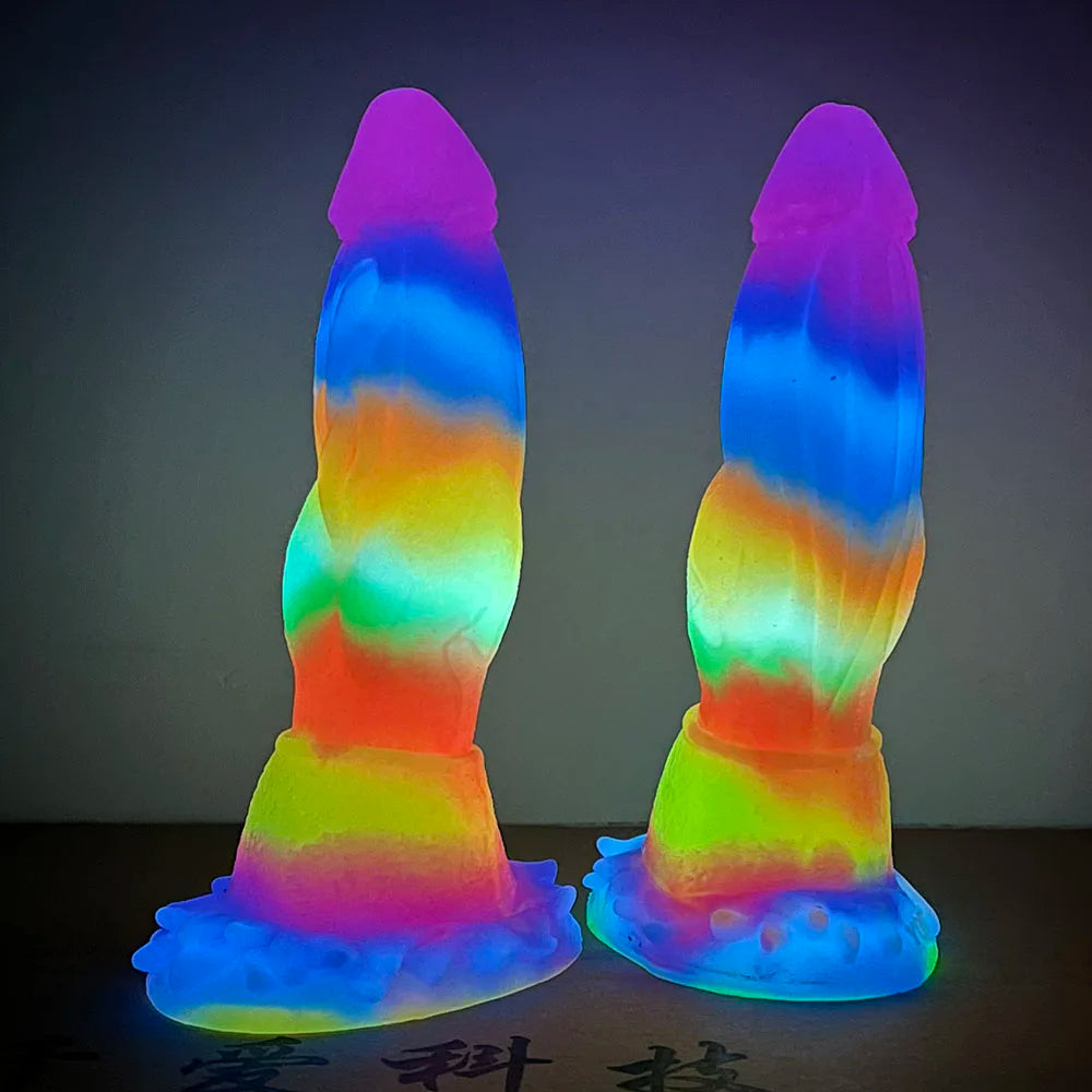 FAAK Luminous Dragon Dildo With Suction Cup Knot Dog Penis Size S M L Female Masturbator Glowing In Dark Silicone Sex Toys