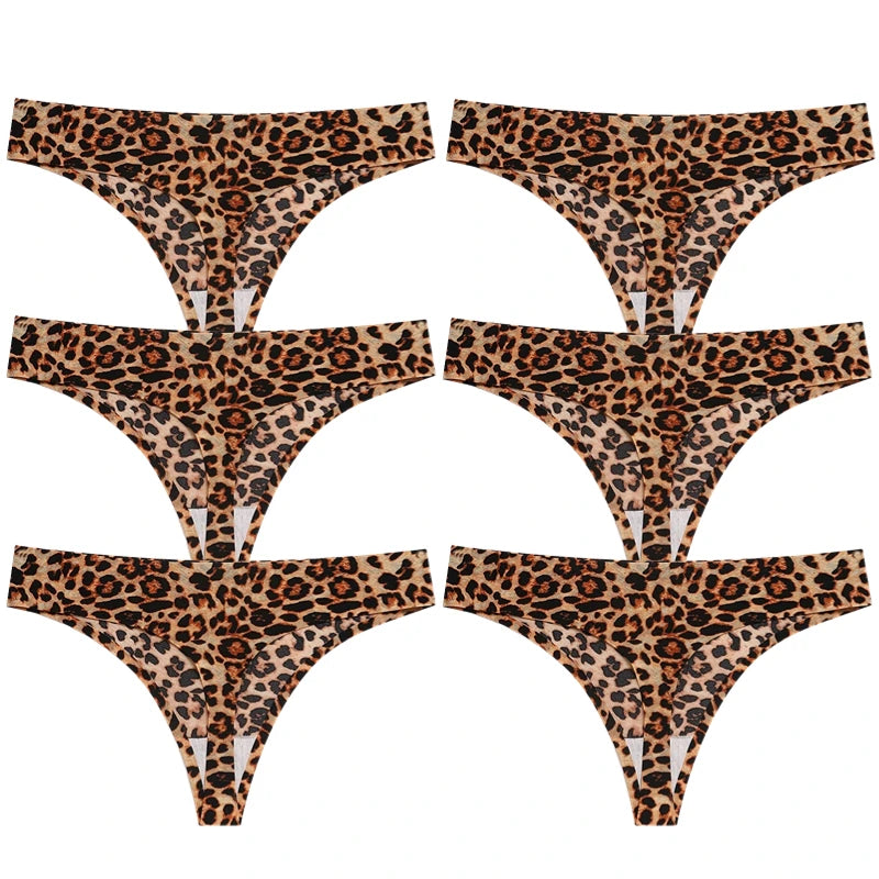 TrowBridge 6PCS/Set Women's Panties Fashion Leopard Thongs Woman Seamless Underwear Sexy Lingerie Soft Cozy G-Strings Hot T-Back
