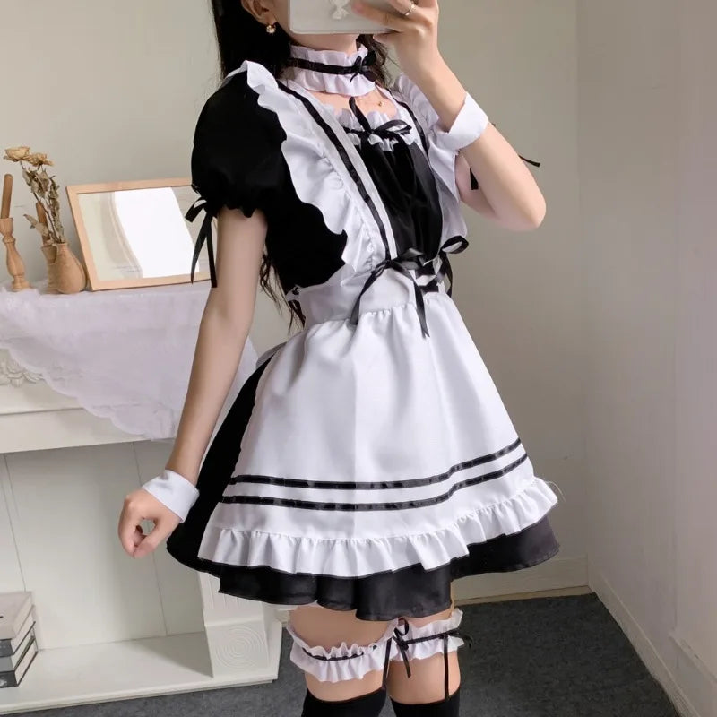 Black Pink Lolita Maid Costumes Cute Girls Women Lovely Maid Cosplay Costume Animation Show Japanese Outfit Dress Clothes S-5XL
