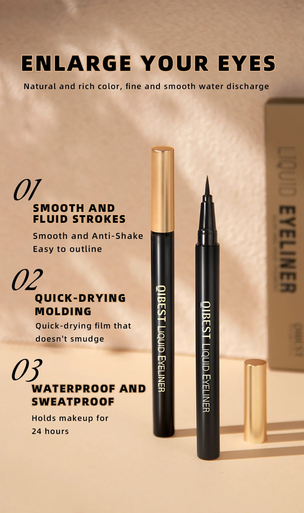 QIBEST Waterproof Black Eyeliner Matte Long Lasting Liquid Eyeline Makeup High Pigment No Smudge Eyeliner Pen Cosmetic Tools