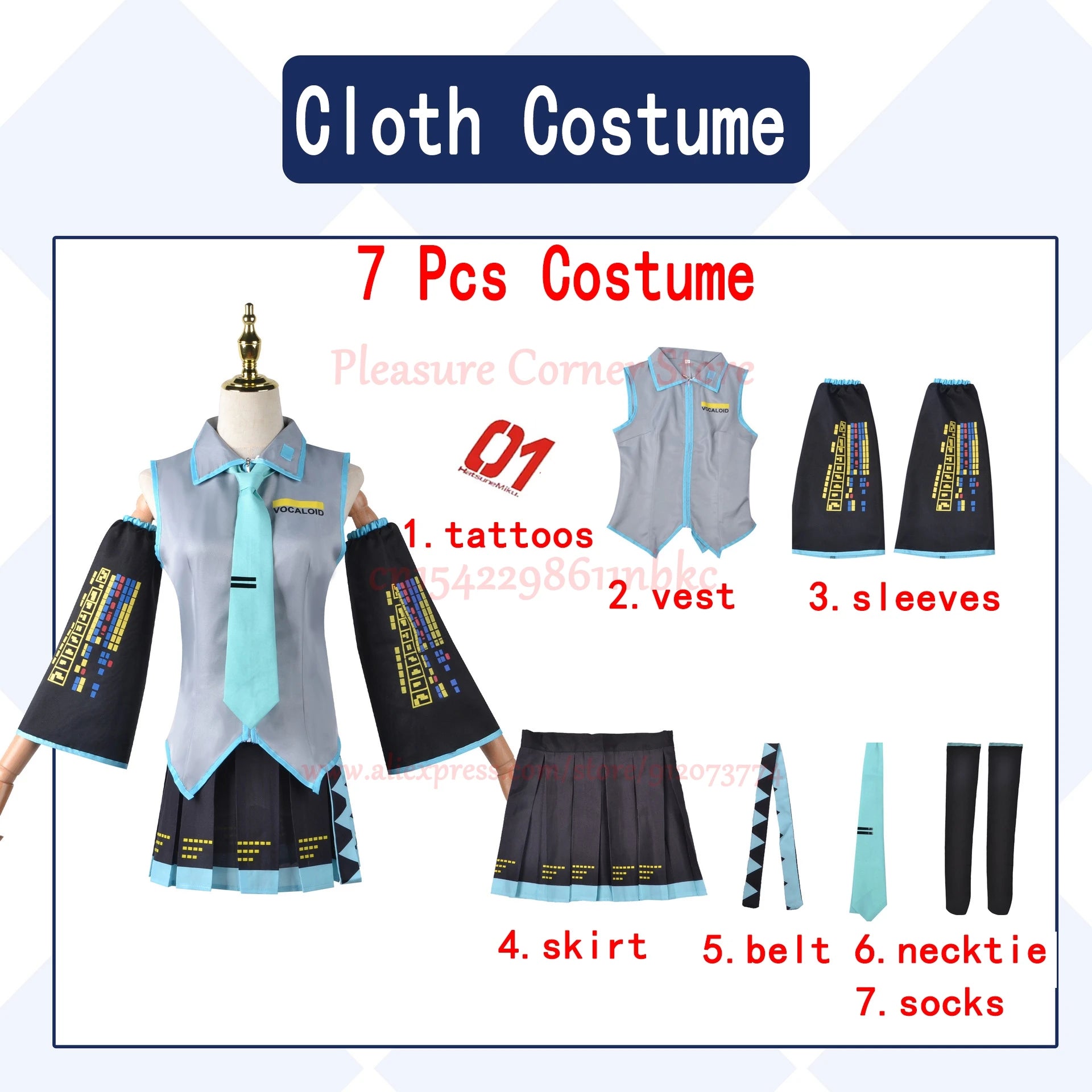 Miku Cosplay Full Set Silver Grey Patent Leather Fabric Suit Miku Cosplay Shoes Headwear Costume Outfit JK uniform Cosplay