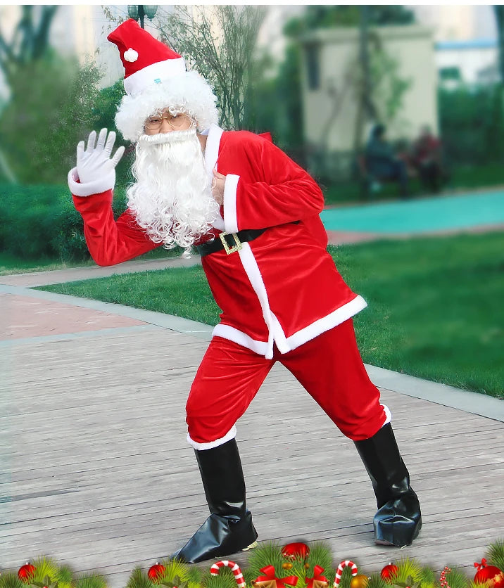 New Year Christmas Eve Cosplay Family Party Clothes Santa Claus Costume Christmas Complete Dress Up Outfits For Men