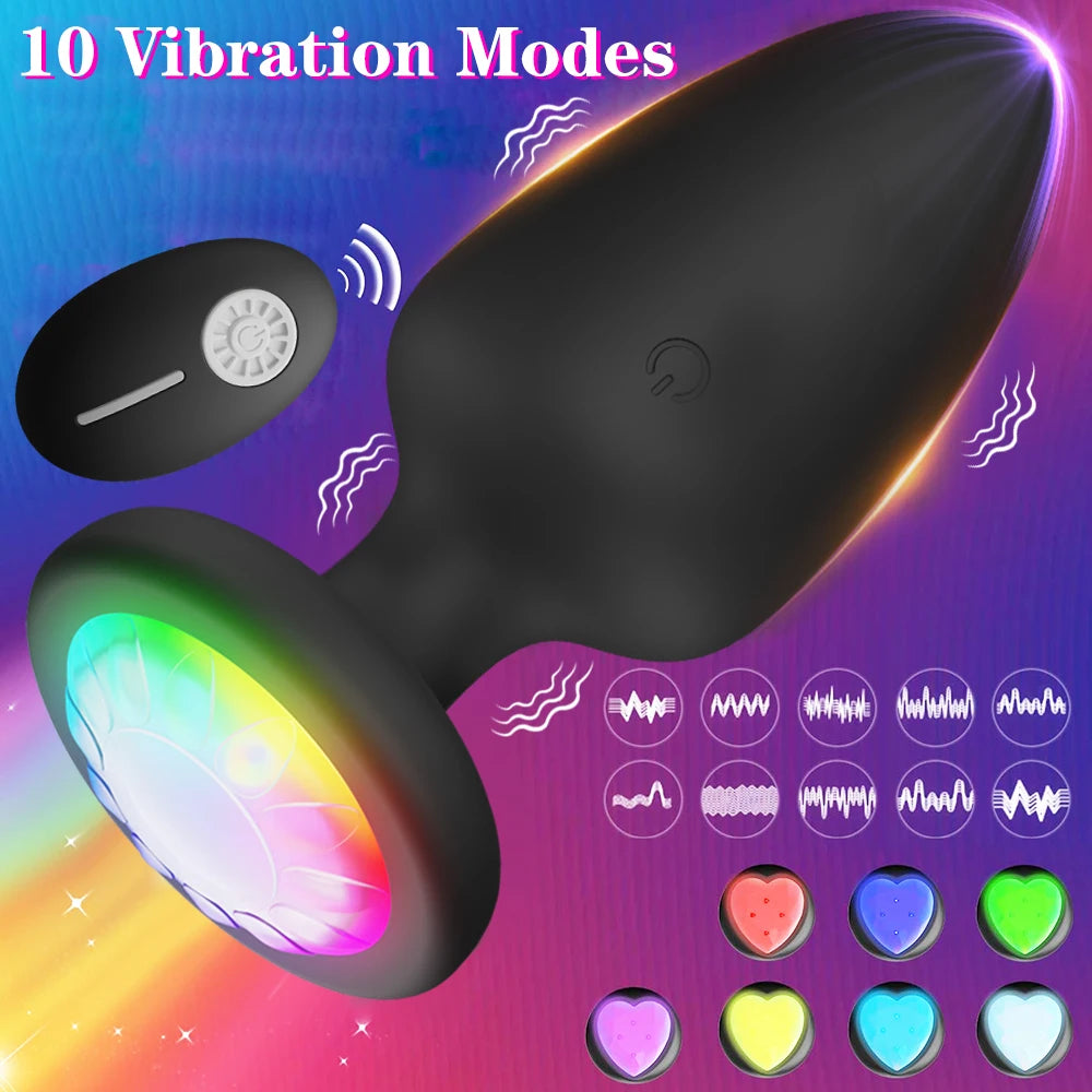 LED Colorful Light Butt Plug for Women Men Anal Plug Vibrator Prostate Massager Adults Sex Toys Wireless Remote Control Buttplug