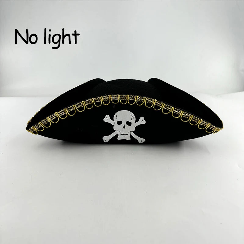 LED Pirate Hat Pirate Theme Holiday Cosplay Pirate Costume Decorations Glowing Captain Hat Colonial Tricorn Hat Woman Skull Hat