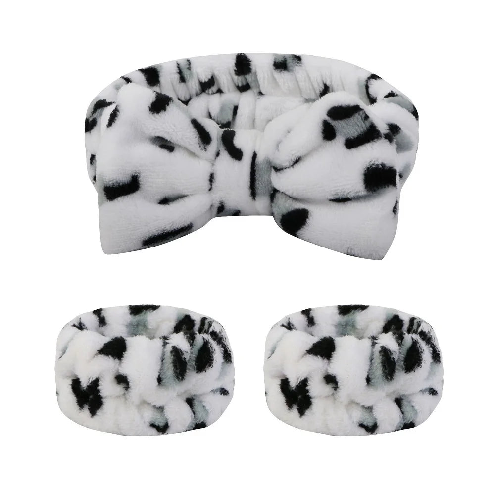 Flannel front bow elastic headband face wash and makeup headband waterproof wrist cover hair tie headband
