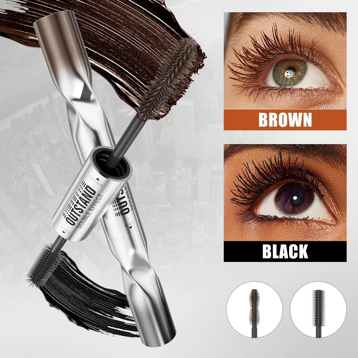 2 Color Waterproof Mascara | Long-Lasting, Smudge-Proof, Curling Formula Black & Green Shades, Formaldehyde-Free Eyelash Primer