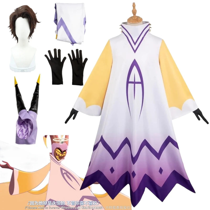 Adam Cosplay Costume Anime Hazzbin Cartoon Hotel Adam Costume Disguise for Men Women Robe Dress Wig Headgear Halloween Carnival