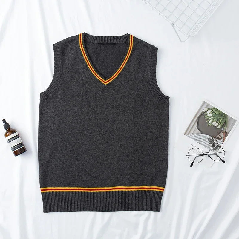 Cosplay Costume Magic School Hufflepuff Ravenclaw Slytherin Wizard V Neck Sweater Uniform Stripe Cotton Sleeveless Knitted Vest