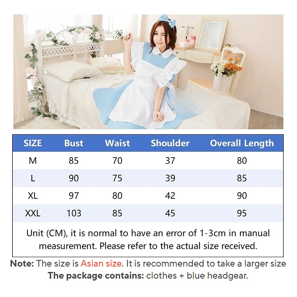 Women Lolita Dress Maid Apron Fantasia Carnival Skirt Cosplay Costumes Halloween Clothing Masquerade Party Alice In Wonderland