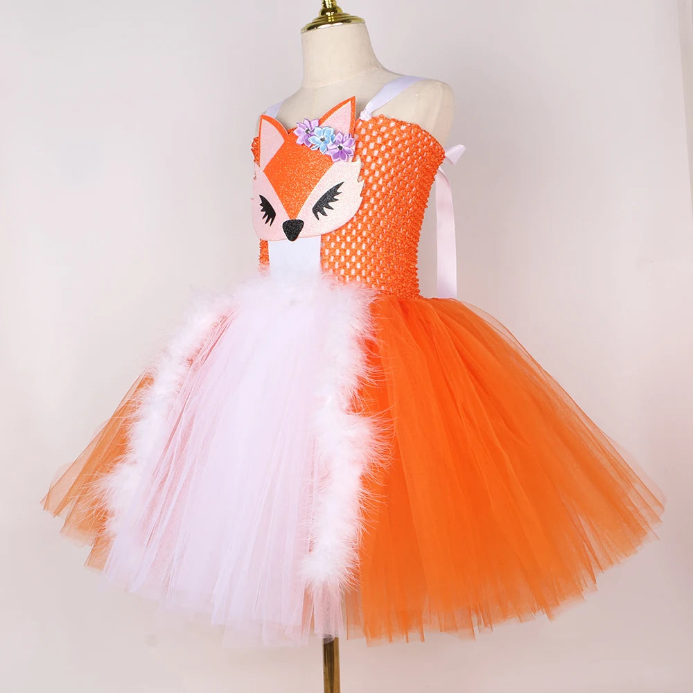 White Orange Fox Halloween Costumes for Girls  Animal Cosplay Tutu Dress with Ears Children Birthday Carnival Party Outfits