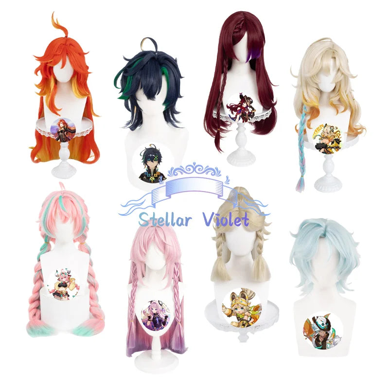 Mavuika Cosplay Wig Heat Resistant Game Genshin Impact Kinich Cosplay Synthetic Wigs Varesa IFA Chasca Kachina Citlali Anime Wig