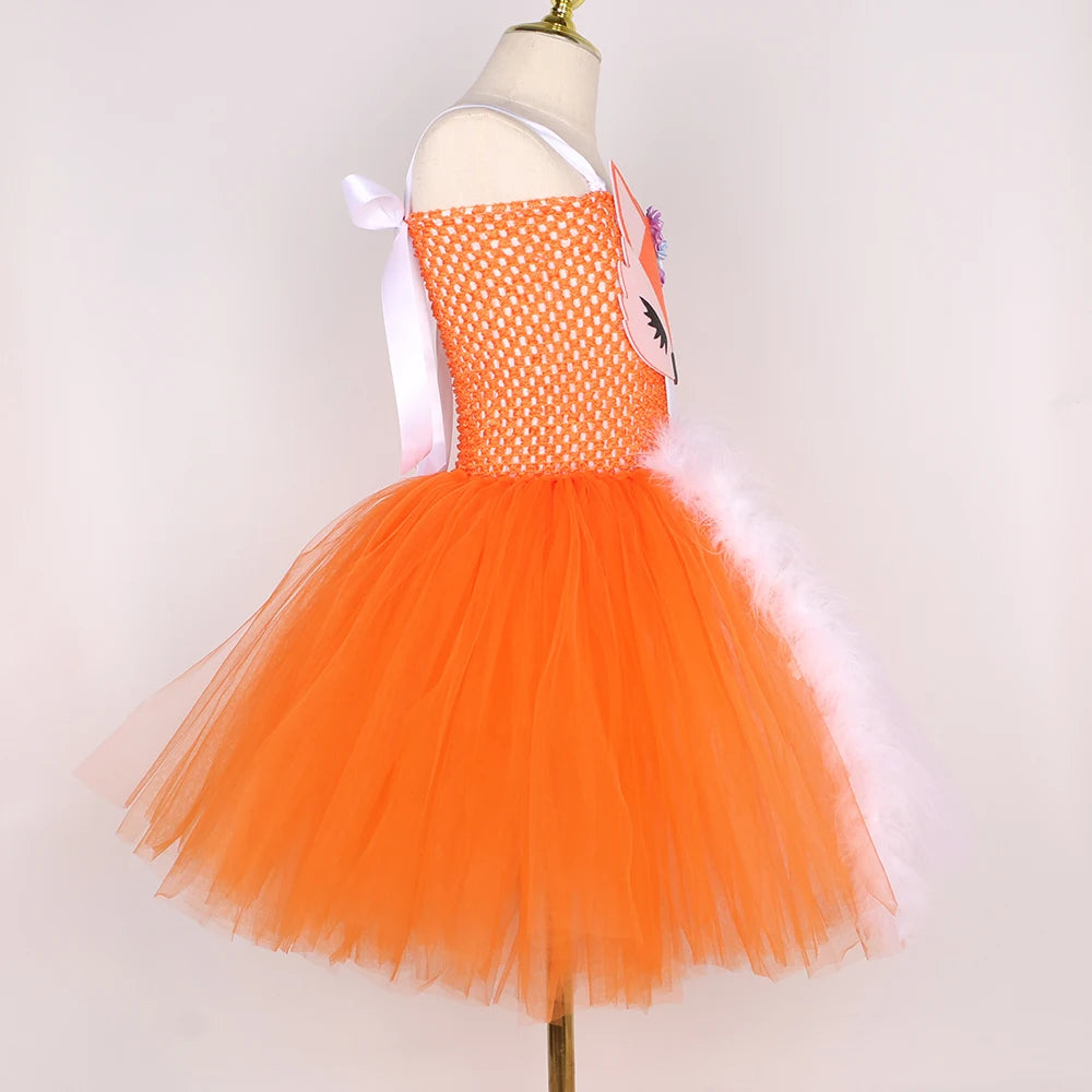 White Orange Fox Halloween Costumes for Girls  Animal Cosplay Tutu Dress with Ears Children Birthday Carnival Party Outfits