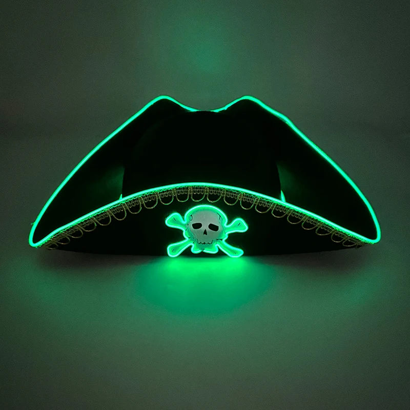 LED Pirate Hat Pirate Theme Holiday Cosplay Pirate Costume Decorations Glowing Captain Hat Colonial Tricorn Hat Woman Skull Hat