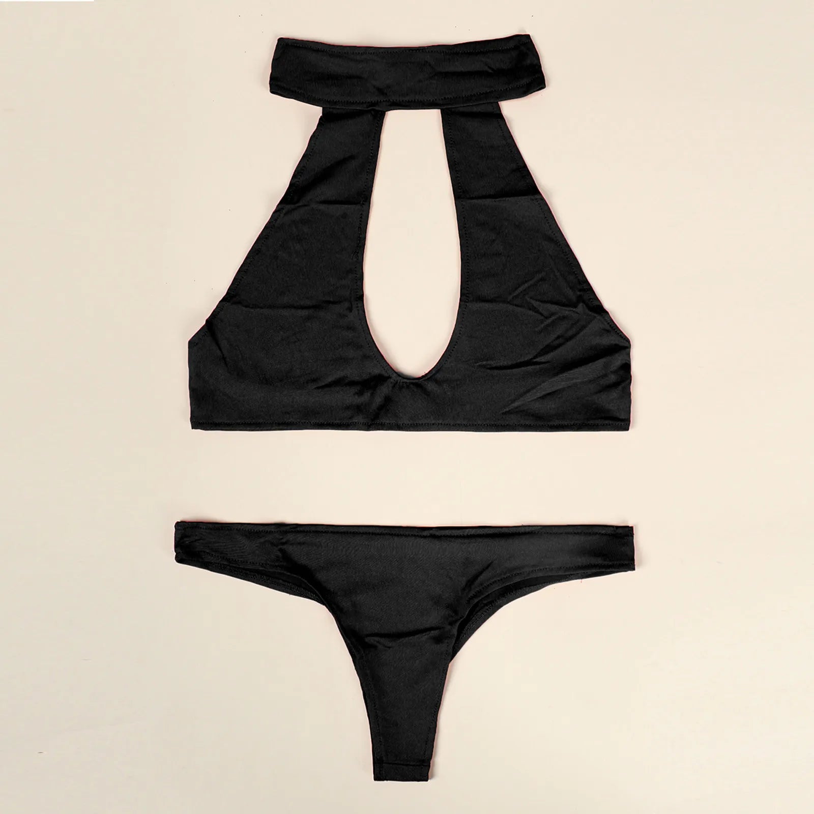 Sexy Lingerie For Women Solid Color Halter Neck Tops And Thong Two Piece Set Women's Push Up Bra And Panty Boudoir Outfits