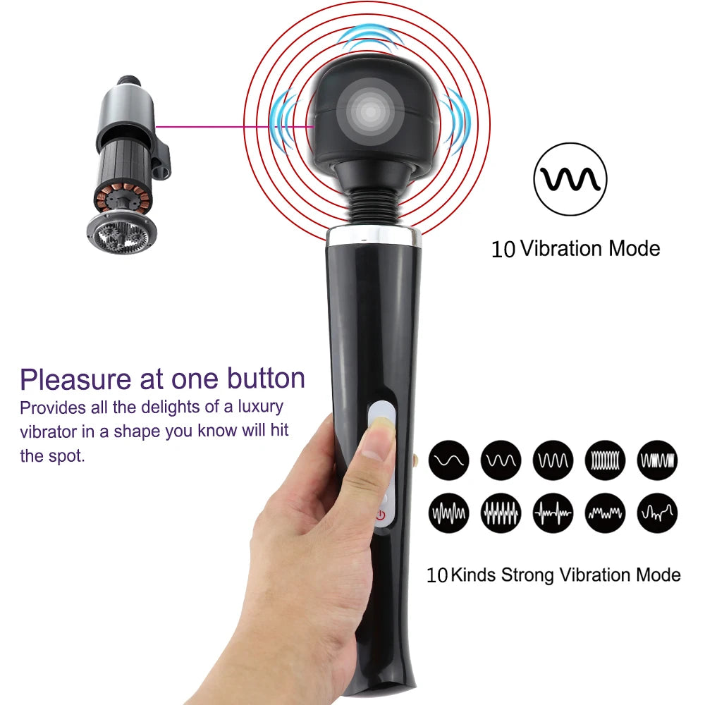 Big Powerful AV Vibrator Electric Adjustable Modes G-spot Dildo Clitoral Stimulator Body Muscle Relaxation Erotic Adult Sex Toys