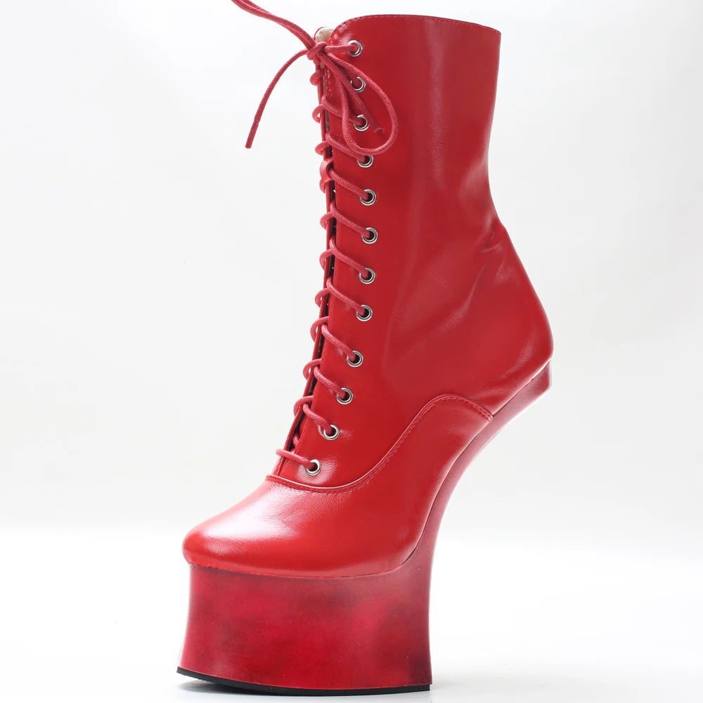 Unisex 7 inch High Heel Ponyplay Platform Fetish Heelless Ankle Boots Size36-46