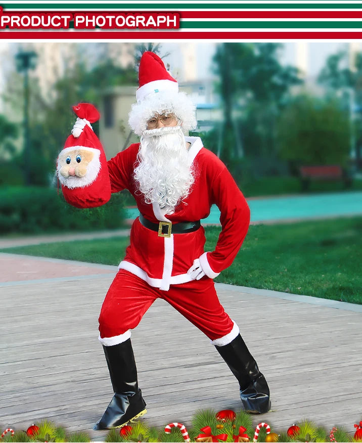 New Year Christmas Eve Cosplay Family Party Clothes Santa Claus Costume Christmas Complete Dress Up Outfits For Men