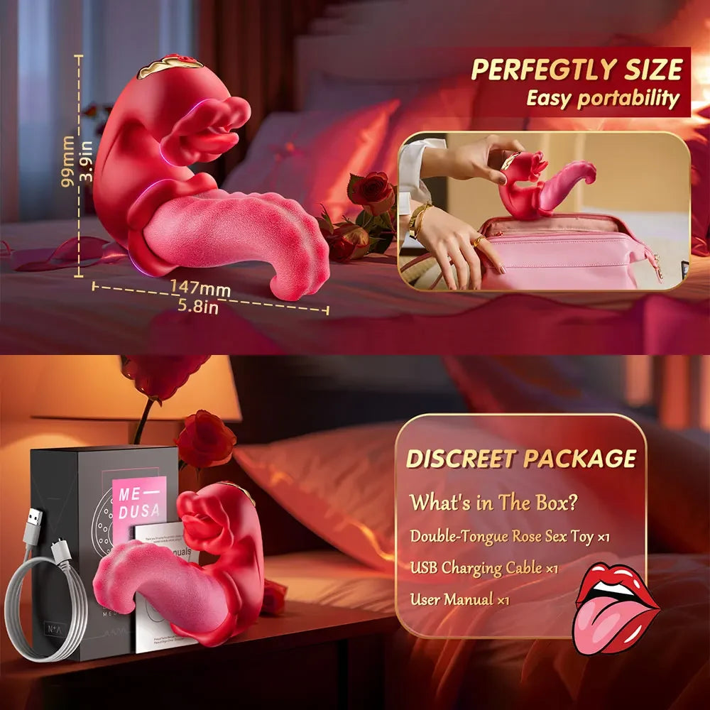 Sex Toys Vibrator 4 in 1 Tongue Thrusting Vibrators Dildo Rose Sex Toys G Spot Clit Stimulator Tools for Female Couples Games