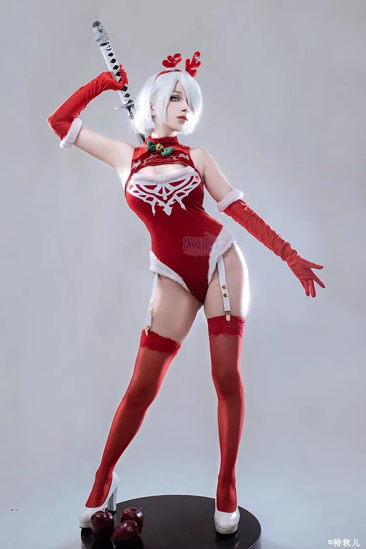 Christmas Women Sexy Jumpsuits Anime NieR Automata 2B Cosplay Costumes YoRHa No 2 Type B Red Pantyhose Gloves Hairband Xmas Gift
