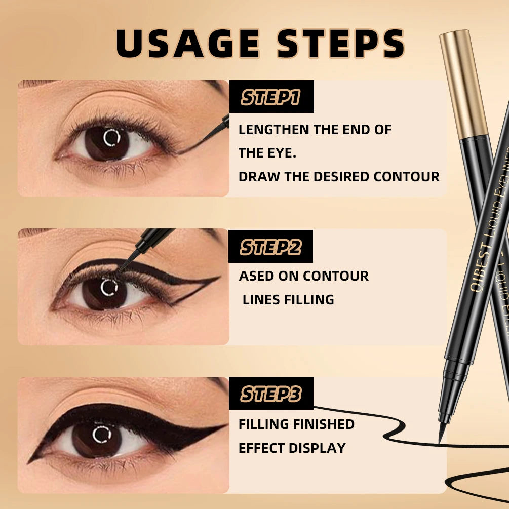 QIBEST Waterproof Black Eyeliner Matte Long Lasting Liquid Eyeline Makeup High Pigment No Smudge Eyeliner Pen Cosmetic Tools