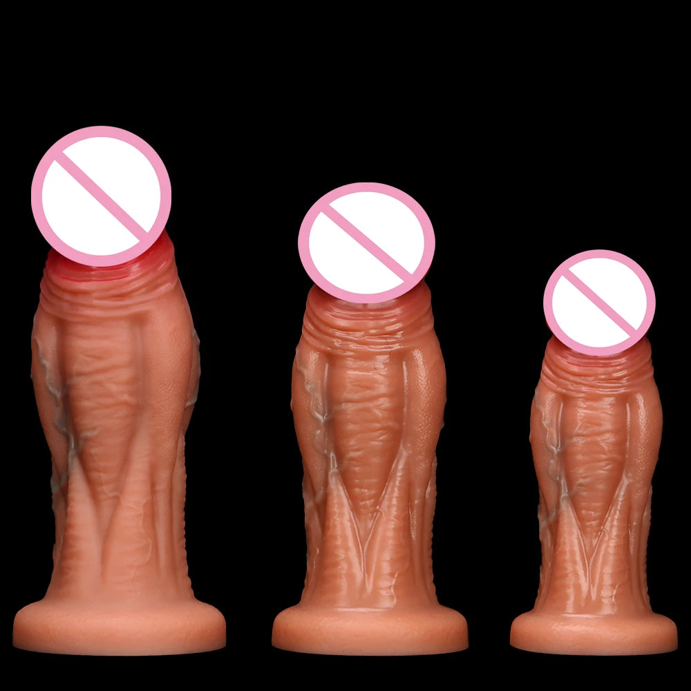 3 Size 18+ Muscular Man Big Dildo Soft Liquid Silicone Realistic Dildo No Balls Suction Cup Hands-Free Sex Toys for Women Men