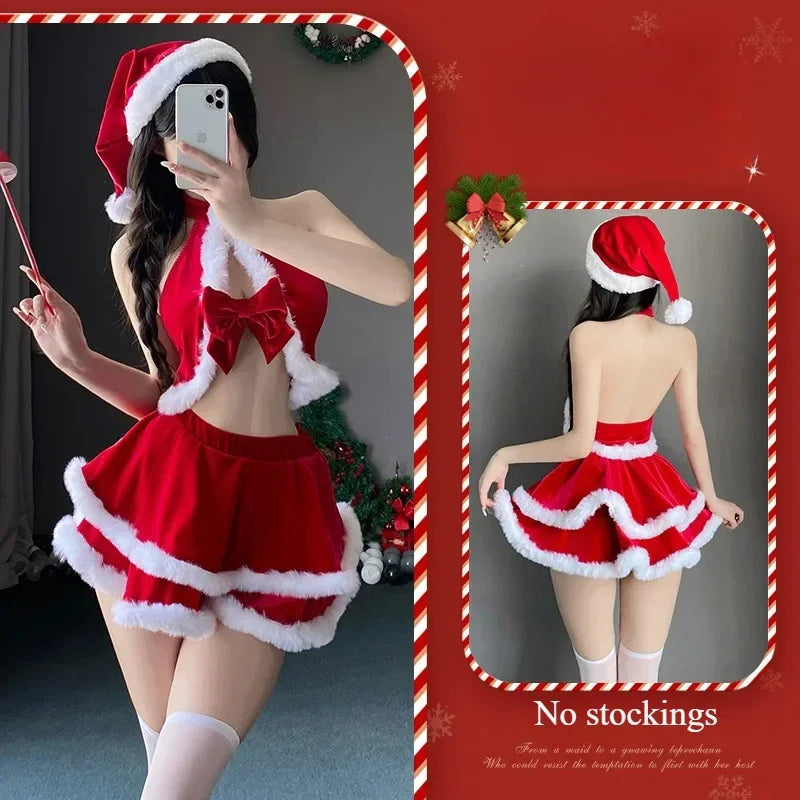 Sexy Christmas Dress Santa Claus Series Costume Xmas Party Girl Red Dress Cloak Rope Unifrom Sexy Pajamas Club Party Cosplay