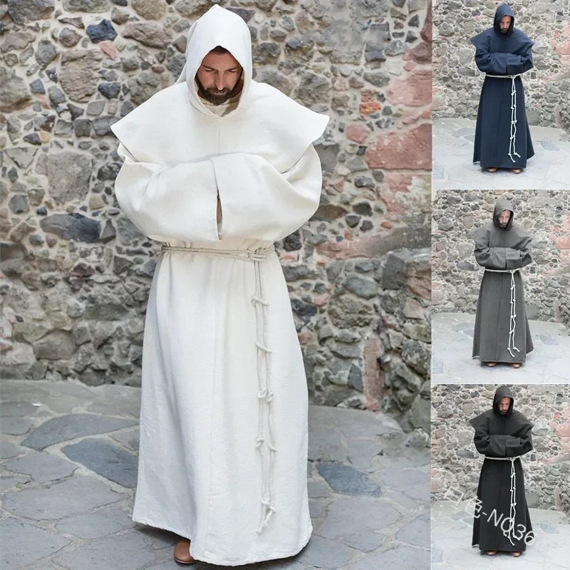 S-5XL Renaissance Monk Clergy Shoulder Clothes Friar Costume Religious Saint Robe Men's Priest Hood Halloween Cosplay Costume