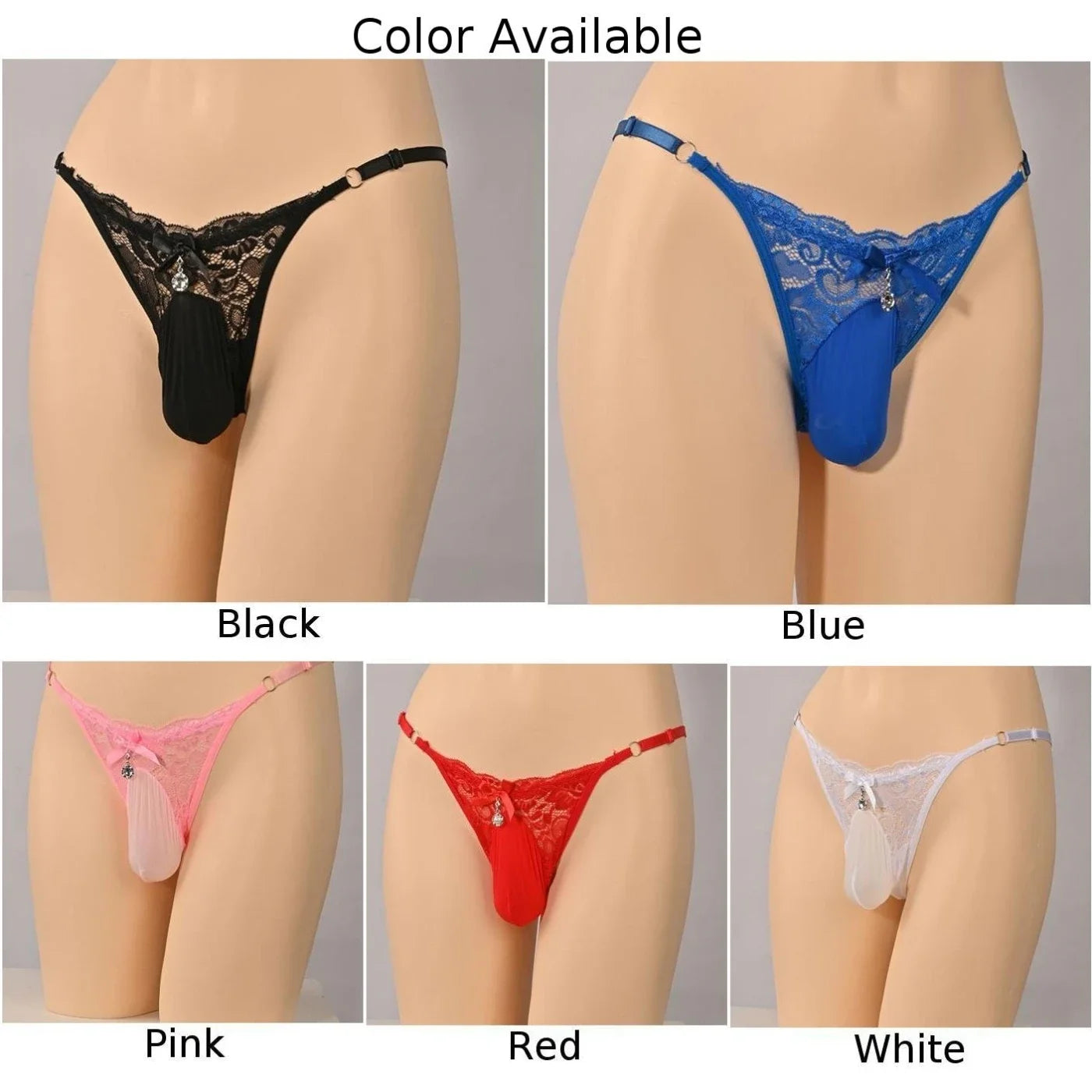 Men Sissy Lingerie Sheer Lace Thong Panties Ball Pouch G-String Low Waist Underpants Waistband Adjustable Briefs Erotic Lingerie