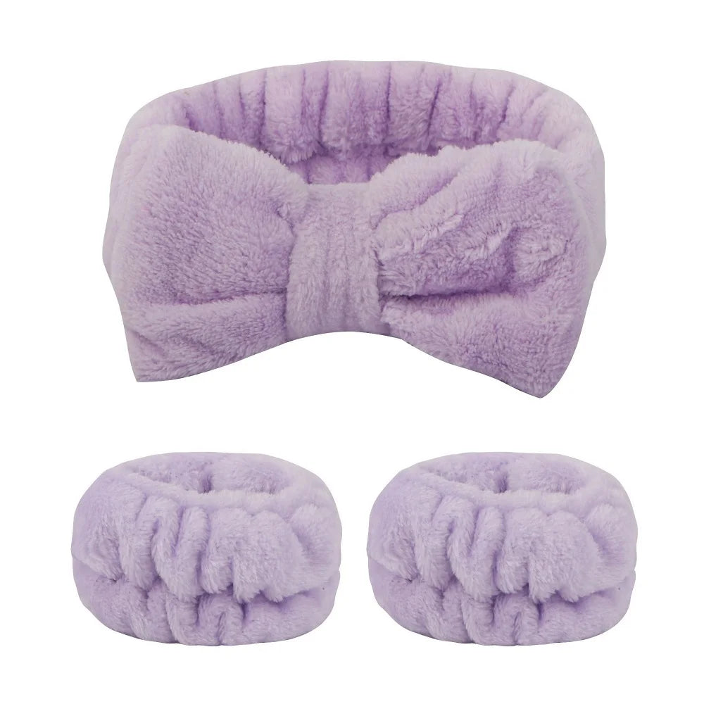 Flannel front bow elastic headband face wash and makeup headband waterproof wrist cover hair tie headband