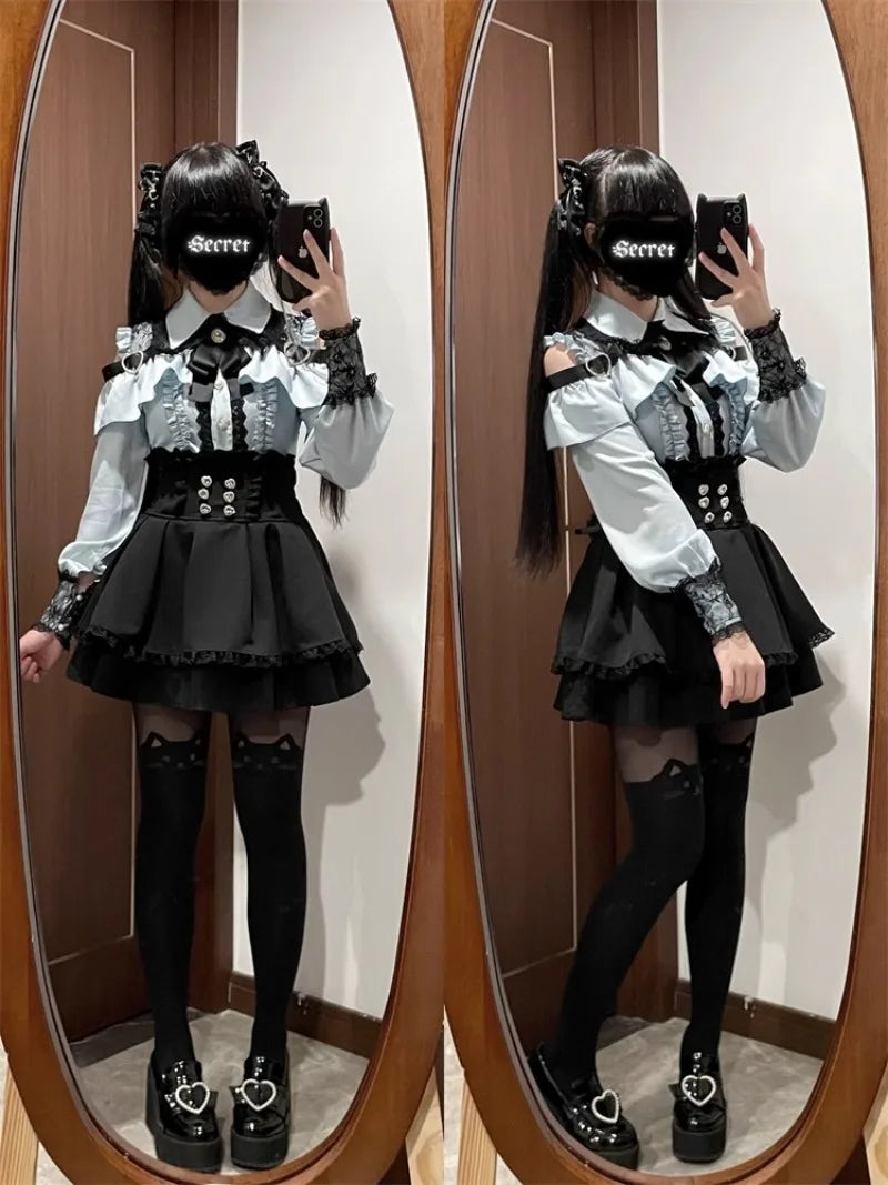 Jirai Kei Outfit Lolita Girl Cosplay Jk Uniform Cute Dress Black Skirt Women Costume Stage Performence Clothes Anime Dresses
