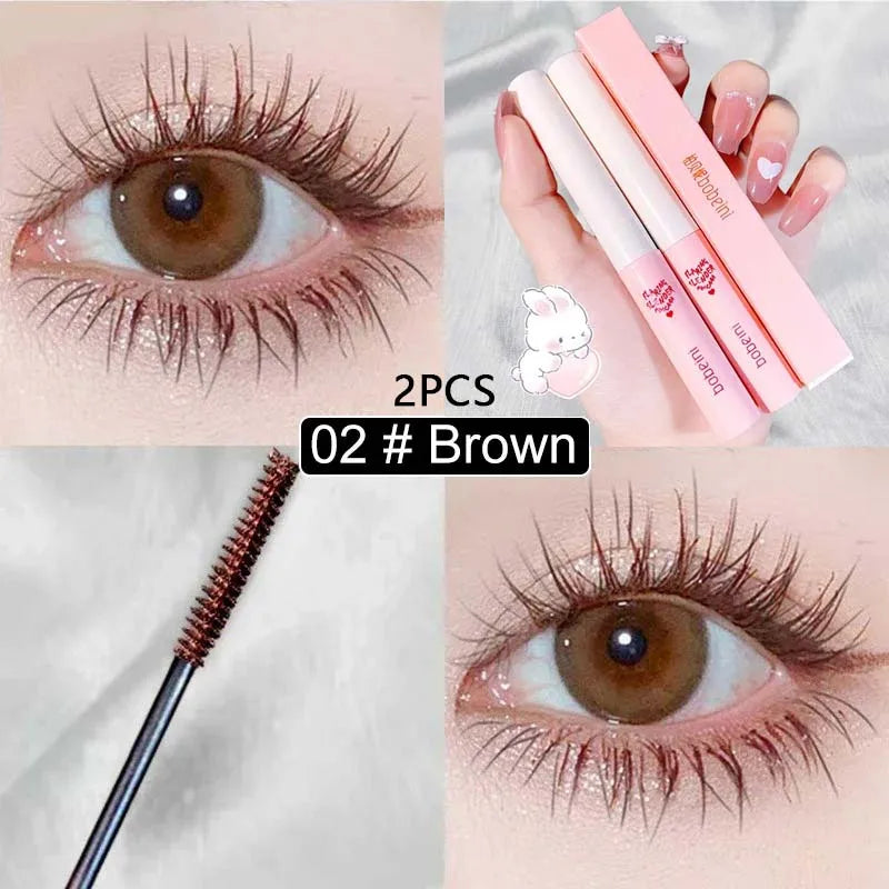 Ultra-Fine Brush Mascara Lasting Waterproof Silk Fiber Curling Lengthens Eyelashes Fast Dry Matte Brown Black Mascara Comestics
