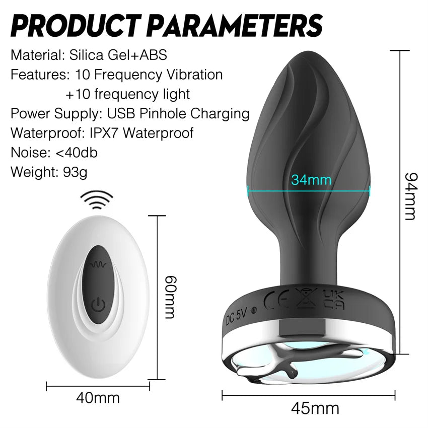 LED Colorful Light Butt Plug for Women Men Anal Plug Vibrator Prostate Massager Adults Sex Toys Wireless Remote Control Buttplug