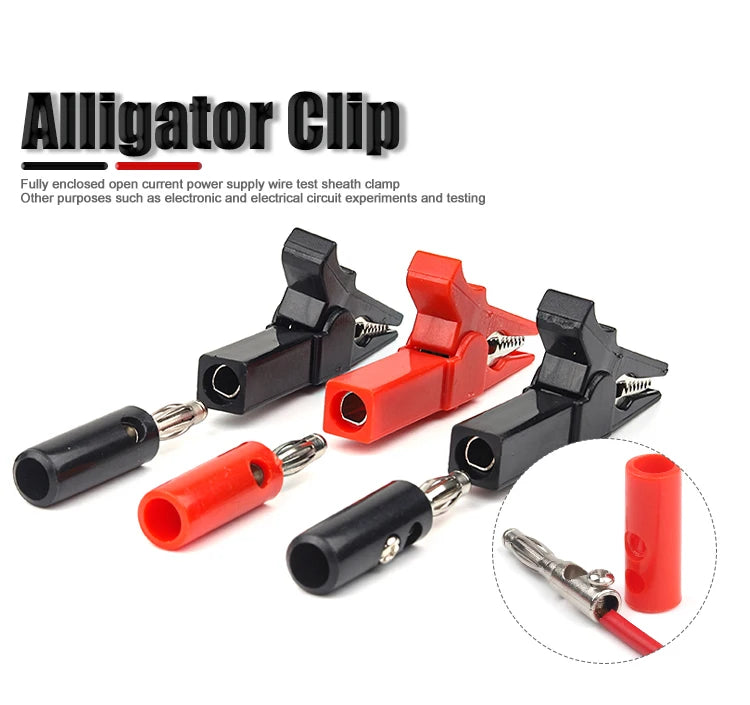4Pcs/Set 55mm Alligator Clip Banana Plug Test Probes with 4mm Banana Plug Cable Clips for Electrical testing Accessories