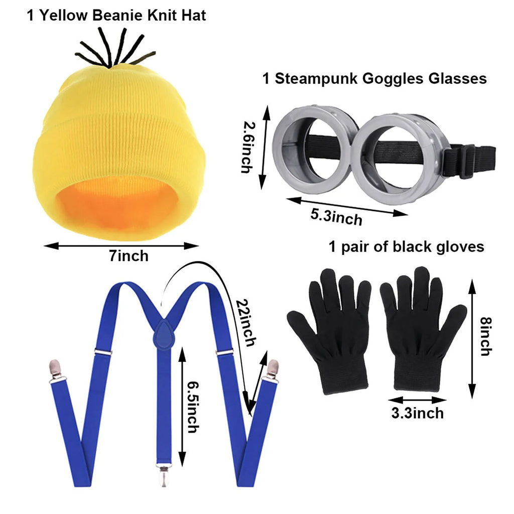 4PCS New Party Minion Costumes Little Yellow Man Cosplay Movie Cartoon Funny Dress Up Magical Thief Dad Fancy Suspenders Outfit