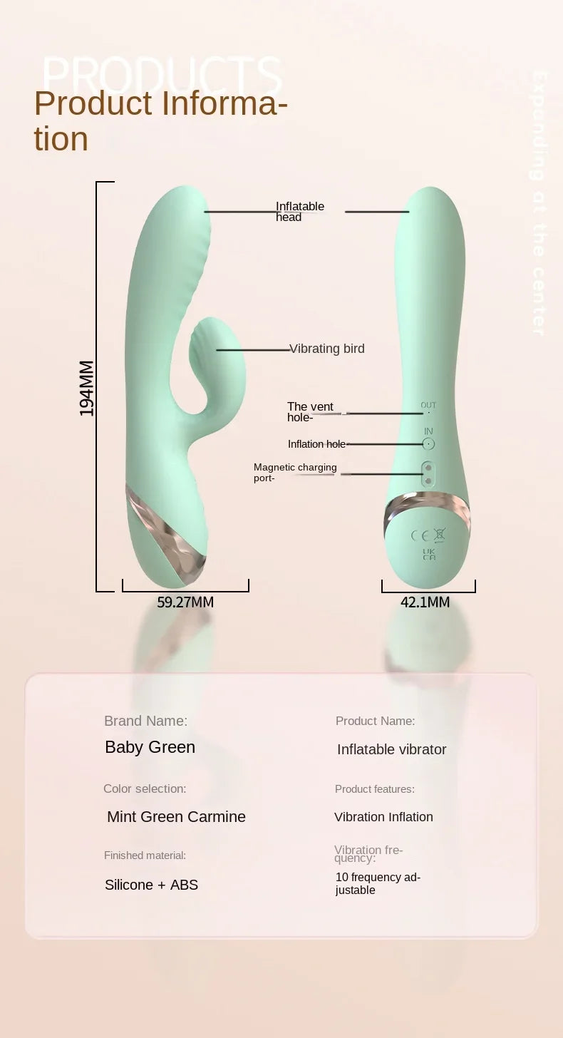 Inflatable Enlarge Vibrator G-point Massager Dildo Clitoris Vagina and Anus Vibrator 10-Frequency Vibration Waterproof Sex Toys