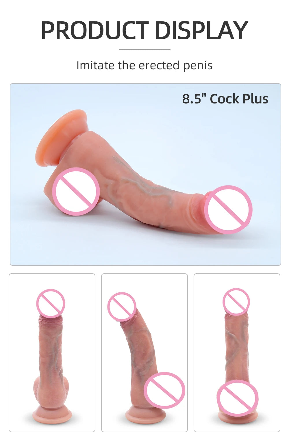 DRY WELL 7 Inch Girth Huge Realistic Safety Soft Silicone Dildo for Vagina Anal Sex Stimulation, G-Spot Penis Adult Sex Toy