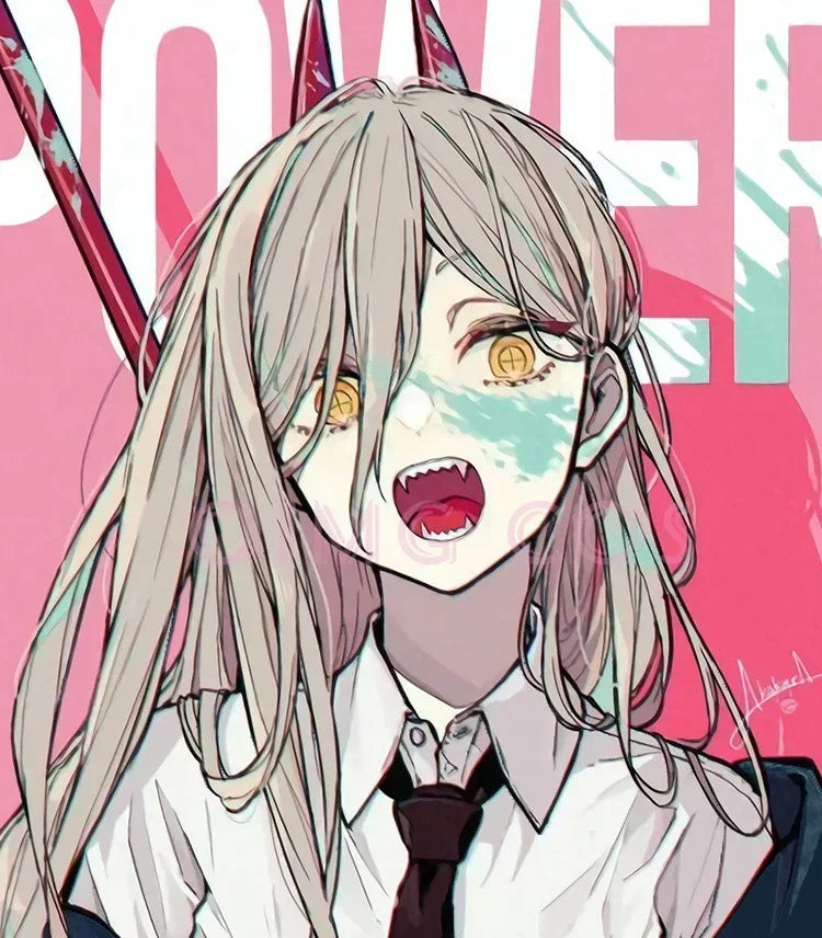 Power Cosplay Costume Chainsaw Man Outfits Blue Suit Shirt Tie Short Neck Ring Wig Women Anime Uniform Halloween