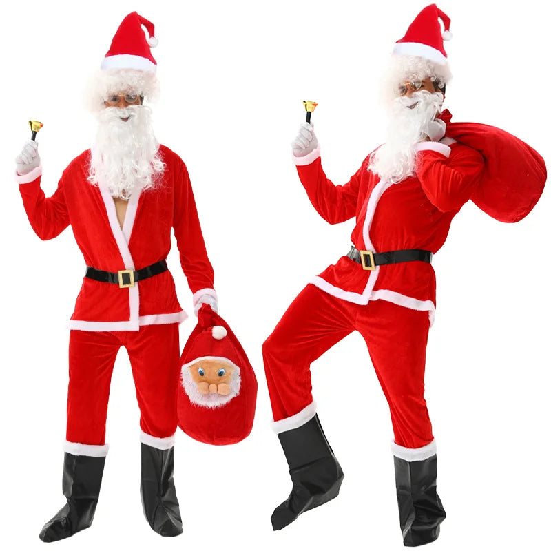 New Year Christmas Eve Cosplay Family Party Clothes Santa Claus Costume Christmas Complete Dress Up Outfits For Men
