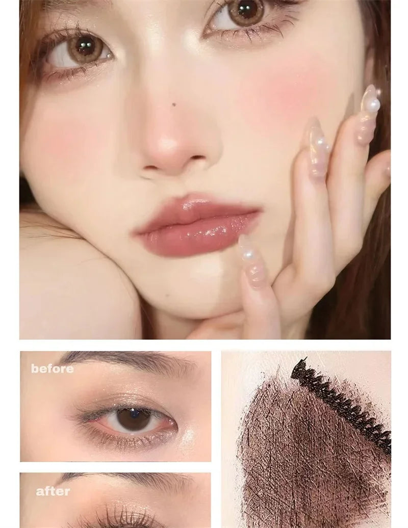 Ultra-Fine Brush Mascara Lasting Waterproof Silk Fiber Curling Lengthens Eyelashes Fast Dry Matte Brown Black Mascara Comestics