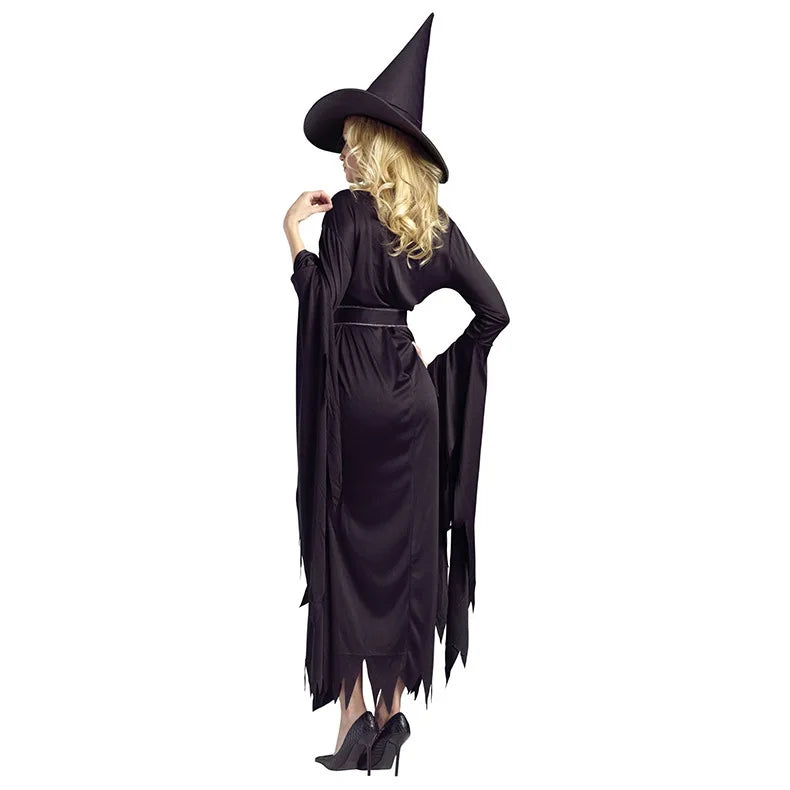 Halloween Witch Costumes for Women Adult Fantasy Black Witch Dress UP Party Dress Carnival Performance Dress