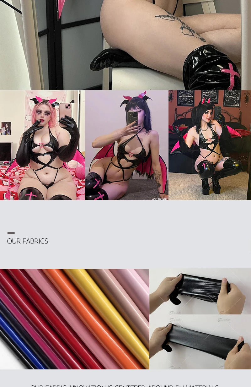 KORURACLUB COSPLAY LITTLE DEVIL WOMEN SEXY BODYSUIT PLUS SIZE HALLOWEEN COSTUMES PU LEATHER SUIT LINGERIE