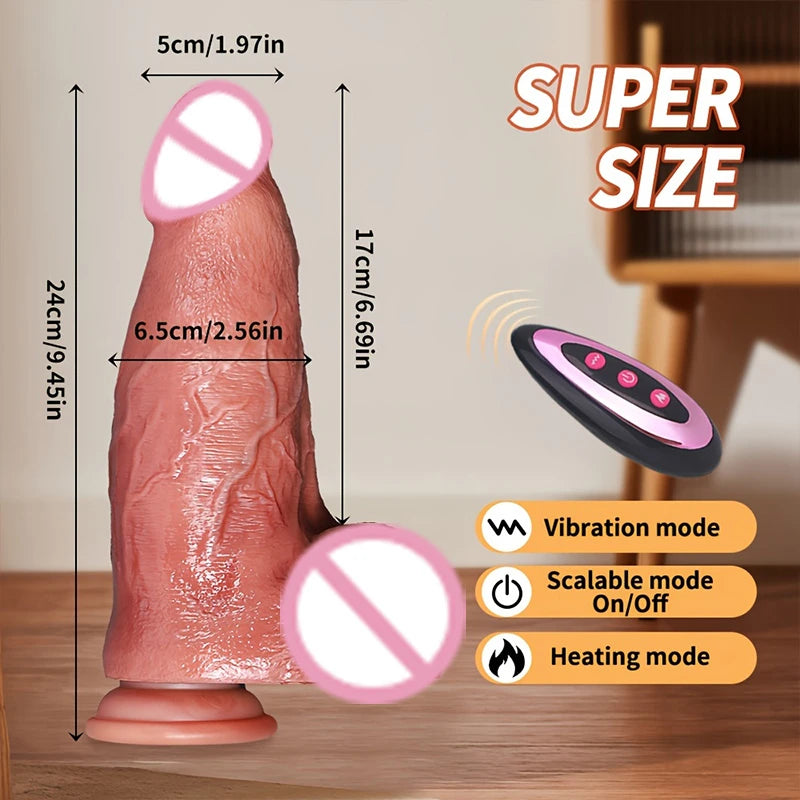 Huge Big Soft  Vibrator Heating Realistic Dildo for Woman Men Wireless Telescopic Big Dick Masturbator Penis G Spot Sex Toys