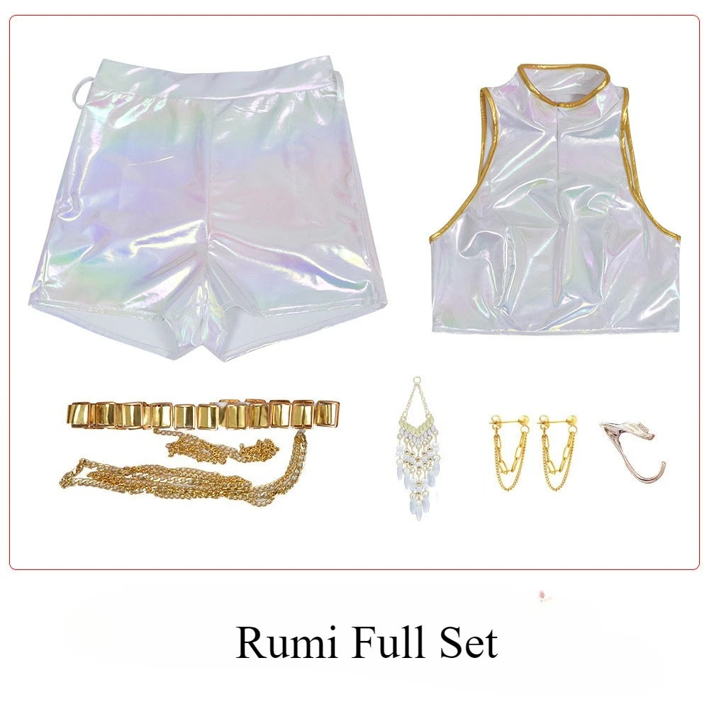 New Movie K-Pop Demon Hunters Cosplay Costume Rumi Zoey Mira White Set Adults Kids Halloween Party Props Stage Show Accessories