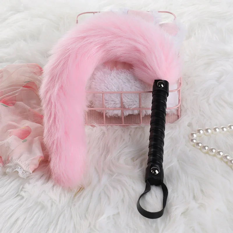 Fetish PU Leather With Fox Tail Whip Flogger Handle Spanking Paddle Flirting BDSM Adult Game Erotic Sex Toys for Women Couples