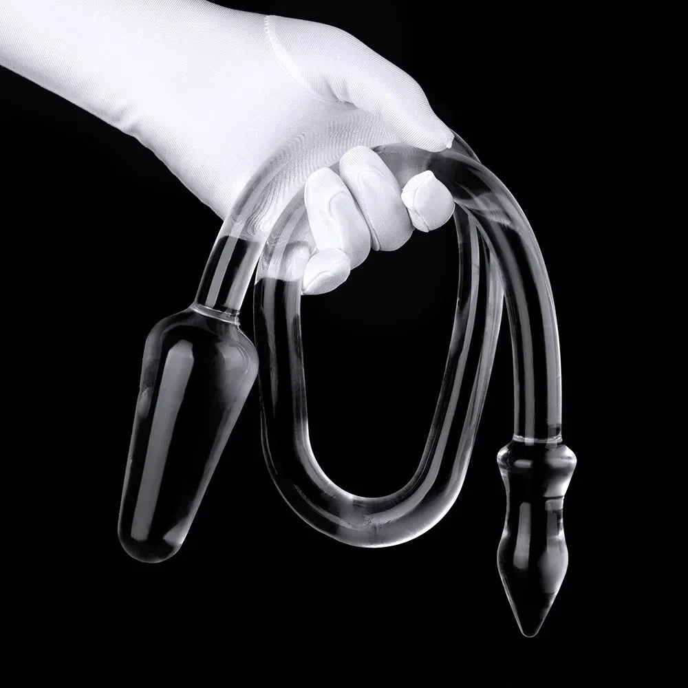 Anal Plug Double-Headed Transparent Super Long Safety TPE Smooth Soft Waterproof Manual Vaginal G-Spot Massager Conical