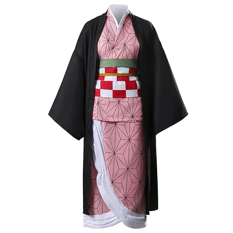Anime Cosplay Kimetsu No Yaiba Kamado Nezuko Costume Kimono Demon Slayer Cosplay Wigs Hairs Halloween Carnival Women Outfit