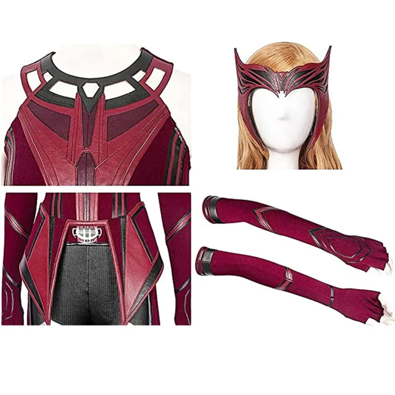 P-Jsmen Female Wanda Maximoff Cosplay Costume Scarlet Witch Headwear Cloak and Pants Full Set Outfit Halloween Accessories Props
