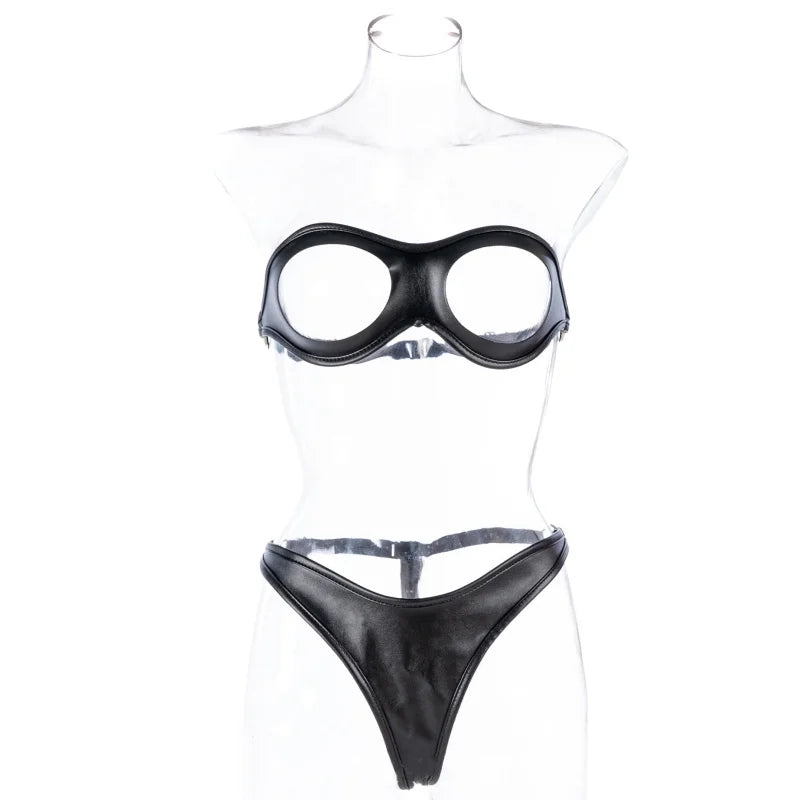 Sexy Breast Revealing Lingerie Bondage Costume with Leather Adjustable Knickers for Women Nightclub Punk Exotic Sex Toys