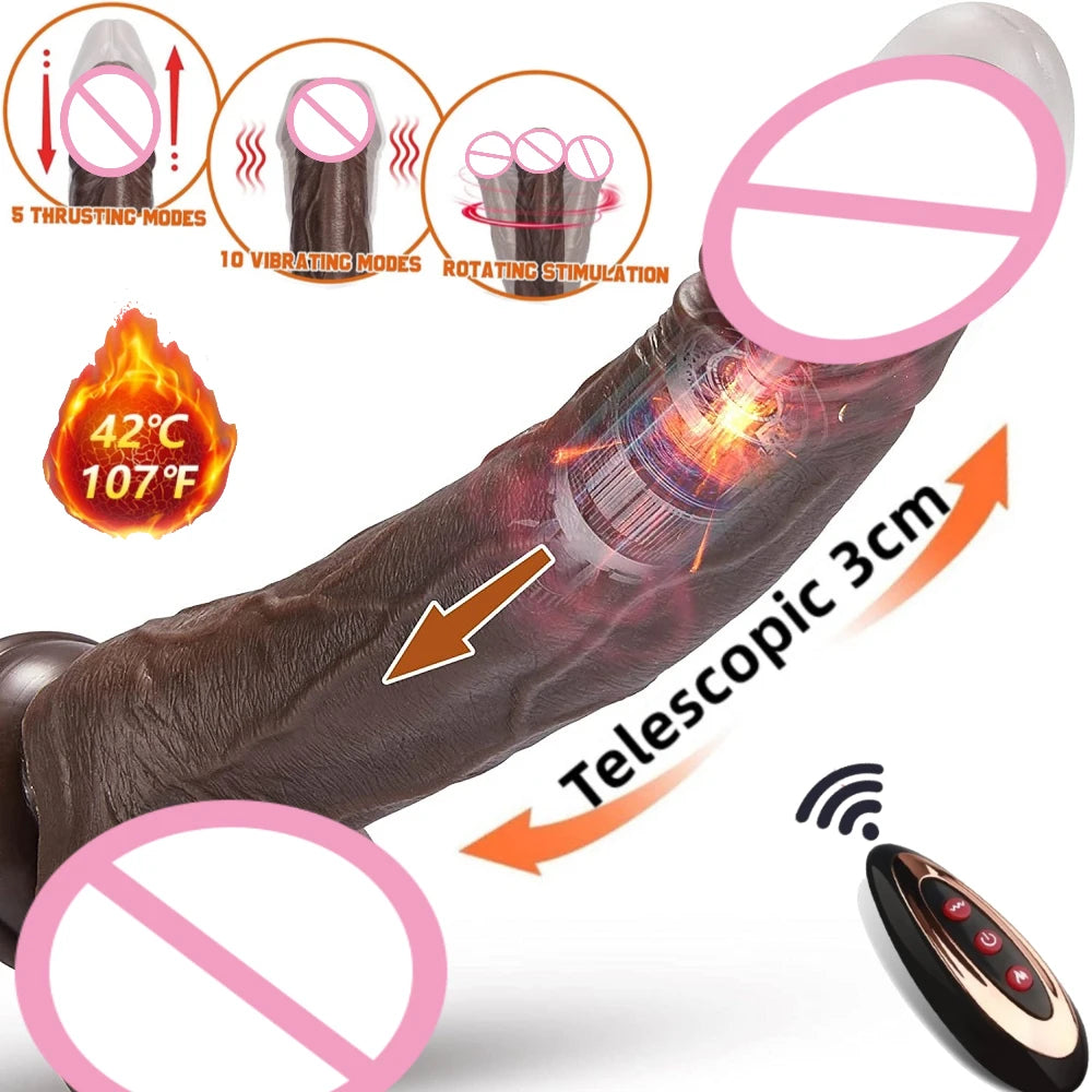 Thrusting Dildo Vibrator Sex Toy Black Realistic Vibrating Dildos G-spot Anal Stimulation Vibrating Dildo for Women Masturbation